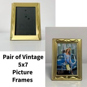 PAIR • Art Deco Revival Gold Toned Metal Wave Picture Frame 5x7 Vintage